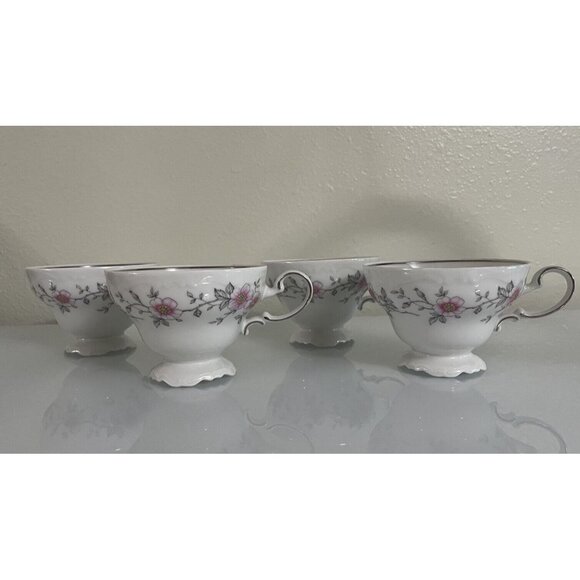Vintage Johann Haviland Bavaria Germany, Set of 4 Teacups, White w/ Pink Floral - Picture 3 of 12